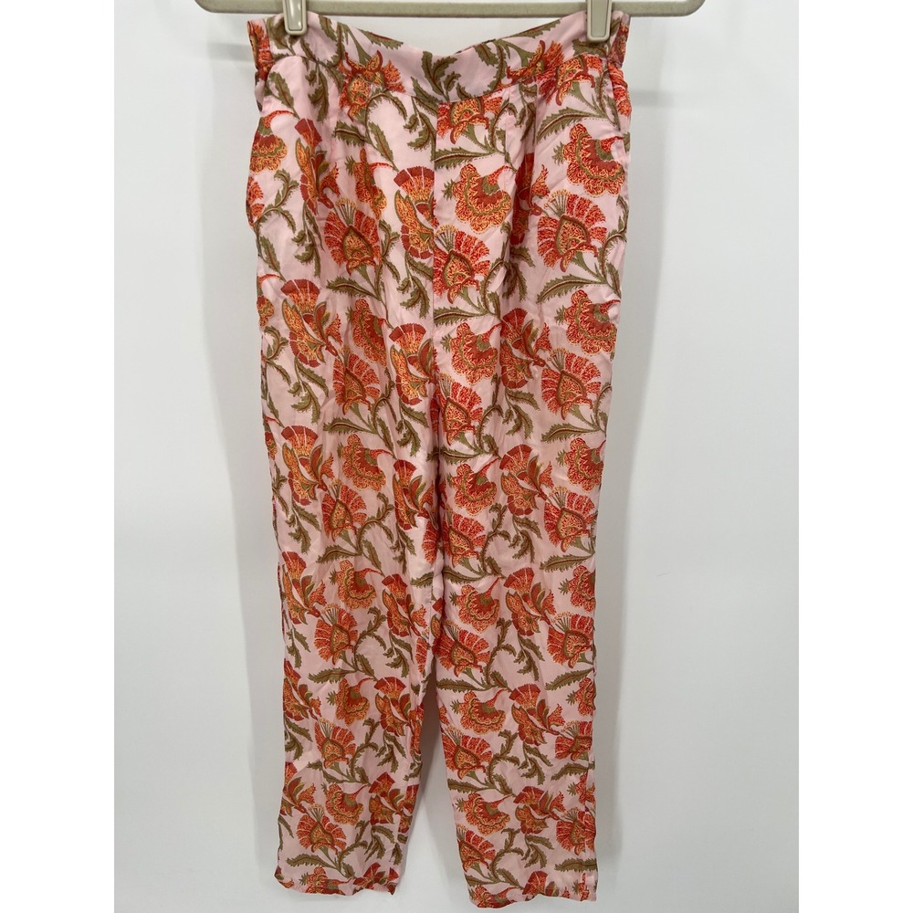 Louise Misha Chama Silk Pants Bohemian Flowers‎ Pink Floral Tapered Trousers 38